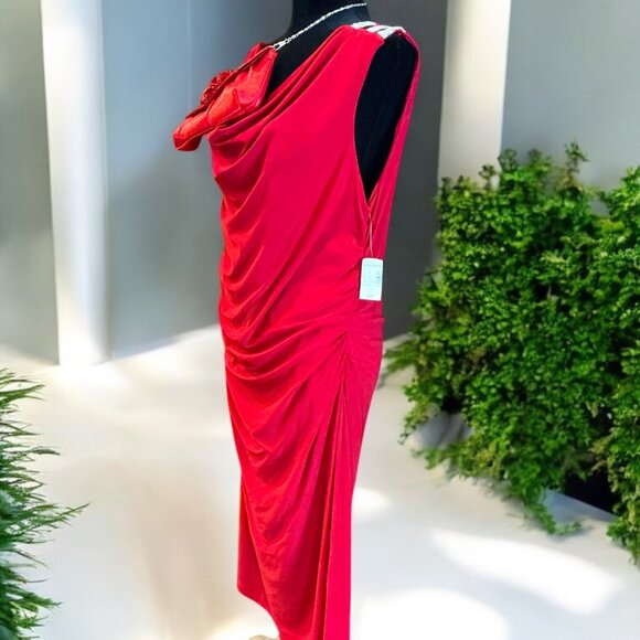 Dress Barn Rich Red Midi Dress - size 16 (Purse Included) - Picture 2 of 5